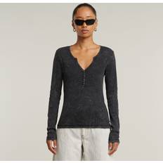 G-Star XXL Bluser G-Star Deep V Overdyed Henley Slim Top - Black - Women