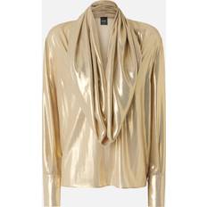 Gold Blouses Pinko Golden Metallic Blouse with Wide Collar - Beige