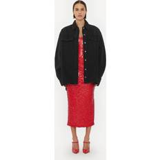 ROTATE Birger Christensen Red Pencil Skirt With Micro Sequins DK
