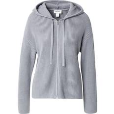 L - Voksen Trøjer Monki Ribstrikket Gråmeleret Cardigan med Lynlås Og Hætte