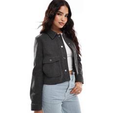 Synthetic Clothing Stradivarius Soft Short Jacket Dark Grey