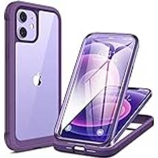 Kompatibel med iPhone 12/12 Pro fodral 6,1 tum, [inbyggt glasskärmskydd] helkropp gummi stötfångare fodral (lila)