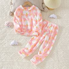 Pink Pyjamases Shein Girls Pink Cloud Fleece Pajama Set