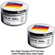 Traxdata CD Optical Storage Traxdata 100 x ritek cd-r full face 52x 700mb inkjet printable discs in shrinks