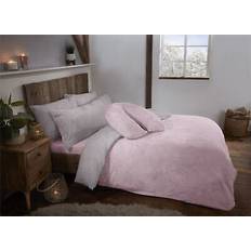 Littens Blush & Silver Grey Reversible Teddy Fleece Quilt Set Duvet Cover Pink