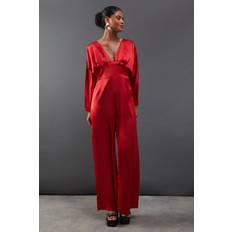 Jumpsuits - Red Jumpsuits & Overalls Warehouse Womens Satin Batwing Wide Leg Jumpsuit - Red