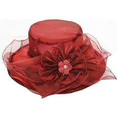 Yellow Hats Organza Flower Church Bucket Hat Wine Red