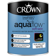 Crown White Paint Crown Aquaflow And Metal Satin Gloss And Undercoat Wood Paint White 0.75L