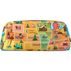 Vacsax Cartoon American Map Gold Zip Leather Pencil Case