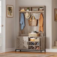 YitaHome Entryway Bench With Coat 4-in-1 Hall Tree with Storage Bench, 7 Hooks and Bottom Shoe Cabinet Grey Shoe Rack