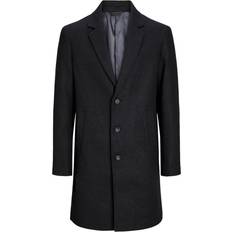 Man Coats Jack & Jones Harrinson Wool Coat - Black/Dark Grey Melange