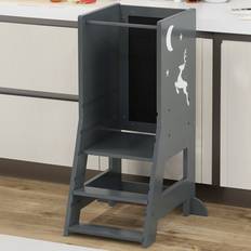 Costway Toddler Kitchen Stool with Chalkboard and Whiteboard - Gray