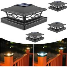 VOLISUN Solar Post Cap Lights 4 - Pack White/Black 4x4 Vinyl Fence Deck Waterproof Warm White