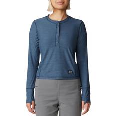 Hiking - Women T-shirts & Tank Tops Mountain Hardwear Women's Chillaction Henley Long Sleeve Crew - Adriatic Blue Heather