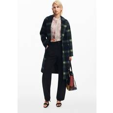 Blue - Wool Coats Desigual Long Checkered Coat - Blue