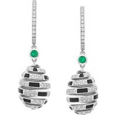 Enamel Earrings Faberge x Beetlejuice Beetlejuice 18ct White Gold Emerald & Black Enamel Spiral Earrings