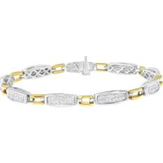 White Gold Bracelets Haus of Brilliance 14K Yellow and White Gold 2.0 Cttw Princess Cut Diamond Tapered and Equal Sign Link Bracelet Gold