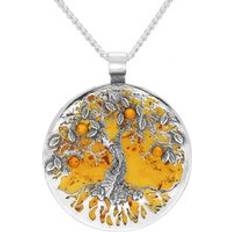Jewellery C W Sellors Sterling Silver Amber Round Tree Of Life Necklace