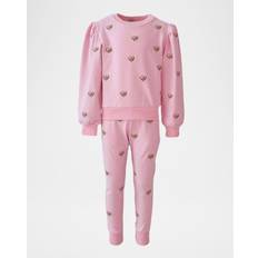 Girl's Embroidered Heart Two-Piece Set - Pink