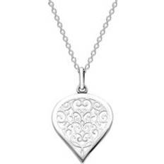 Oro Blanco Collares Sterling Silver Bauxite Flore Filigree Heart Necklace