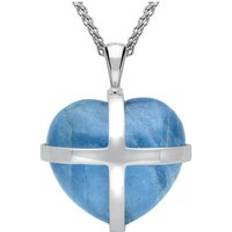 Jewellery C W Sellors Sterling Silver Aquamarine Cross Heart Necklace