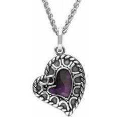 Jewellery C W Sellors Sterling Silver Blue John Oxidised Patterned Heart Necklace Silver