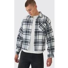 Oversized Boxy Check Long Sleeve Shirt - Light Grey