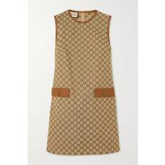 Gucci Short Dresses Gucci Leather-trimmed Cotton-blend Canvas-jacquard Mini Dress - Brown