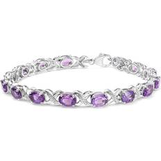 Red Bracelets Haus of Brilliance 925 Sterling Silver 7x5mm Oval Amethyst and Diamond Accent X-Link Bracelet (H-I Color, SI1-SI2 Clarity) 7"