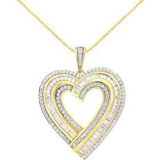 Charms & Pendants Haus of Brilliance 925 Sterling Silver 3/8 Cttw Baguette Diamond Composite Heart 18" Pendant Necklace (I-J Color, I1-I2 Clarity)