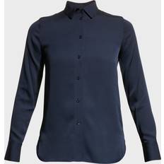 Women - Wool Blouses Vince Slim-Fit Long-Sleeve Stretch-Silk Blouse - Coastal Blue