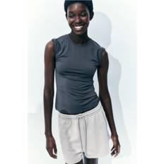 Microfiber Tops H&M Ladies Grey Fitted Microfibre T-Shirt