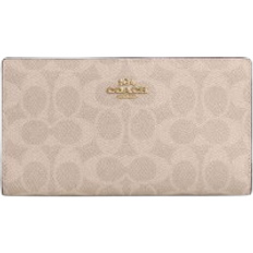 Coach Slim Zip Wallet In Signature Canvas - Gold/Sand/Chalk