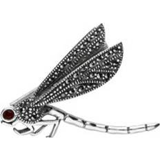 Argento Spille Sterling Silver Marcasite Garnet House Style Flying Dragonfly Brooch Silver