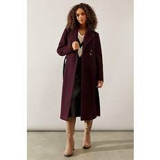 Red Coats Wallis Button Detail Wrap Coat - Berry