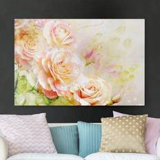 Floral et Nature Arts encadrés Leinwandbild Blumen Querformat Aquarell Rosen Komposition Bild