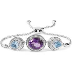 Purple Bracelets Haus of Brilliance 925 Sterling Silver Oval Amethyst and Pear Blue Topaz with Diamond Accent Lariat 4”-10” Adjustable Bolo Bracelet (H-I Color, SI1-SI2 Clarity)