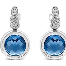 Jewelry Haus of Brilliance 18K White Gold Bezel Set 11mm Blue Topaz And 1/2 Cttw Invisible Set Diamond Bale Dangle Earrings White