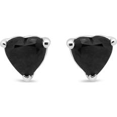 White Gold Earrings Haus of Brilliance 14K White Gold Black Heart Shaped Diamond Solitaire Stud Earrings (Black Color, I1-I2 Clarity)