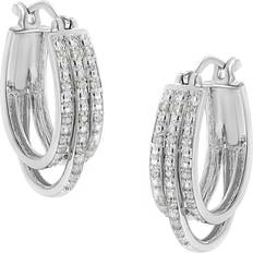 Jewelry Haus of Brilliance 925 Sterling Silver 1/4 Cttw Diamond and Alternating Beaded Triple Hoop Earring (I-J Color, I3 Clarity)