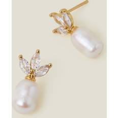 Accessorize 14ct GoldPlated Diamante Pearl Drop Earrings, Women's