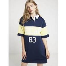 Clothing River Island Stripe Collared T-Shirt Mini Dress - Navy