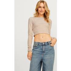 Blusas JJXX Feline Ribbed Cropped Long Sleeve T-Shirt - Beige Stripe