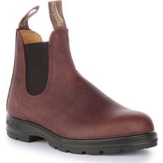 Men - Red Chelsea Boots Blundstone Pebbled Leather Slip On Boots - Brown