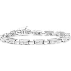 White Gold Bracelets Haus of Brilliance 14K White Gold 2.0 Cttw Princess Cut Invisible Set Diamond Rectangular Link Bracelet (I-J Color, I1-I2 Clarity) 7.25"