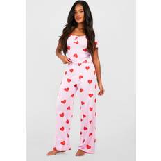 Pink - Women Sleepwear boohoo Heart Print Button Front Cami Top Trousers Pyjama Set - Pink