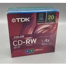 TDK cd rw color rewritable 20 pack 1 x 4x, 80 minutes 700mb 700 MB