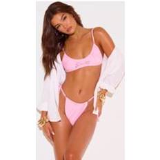 PrettyLittleThing Pink Ruched Bow Bikini Top