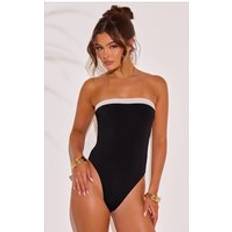 PrettyLittleThing Black Contrast Binding Bandeau Swimsuit - Black