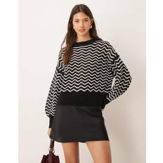 Clothing JdY knitted jumper with zig zag detail in black and white